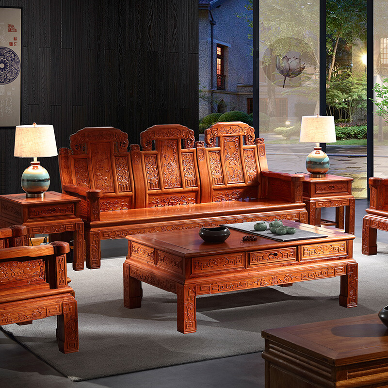 年货节特惠 粤顺红木家具如意沙发6件套S39——品味中式典雅，尊享实木生活
