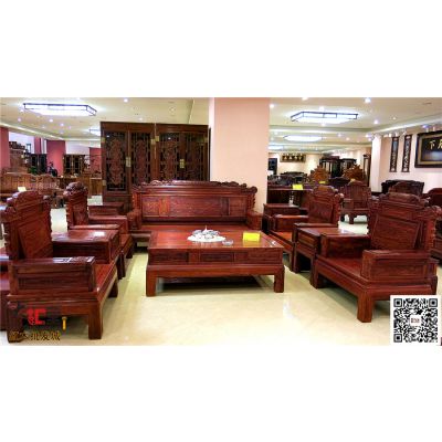 小叶红檀兰亭序沙发10件套 大汇堂红木家具批发城的经典之选