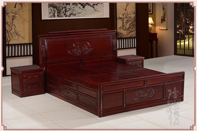 红木床酸枝木双人床 明式明清古典实木雕花大床的典雅之美